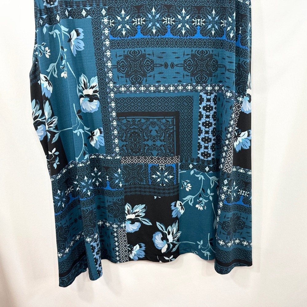 Catherines Plus Size 30/32W Tank Top 4X Teal Blue Floral Patchwork Boho 909 - Picture 3 of 8